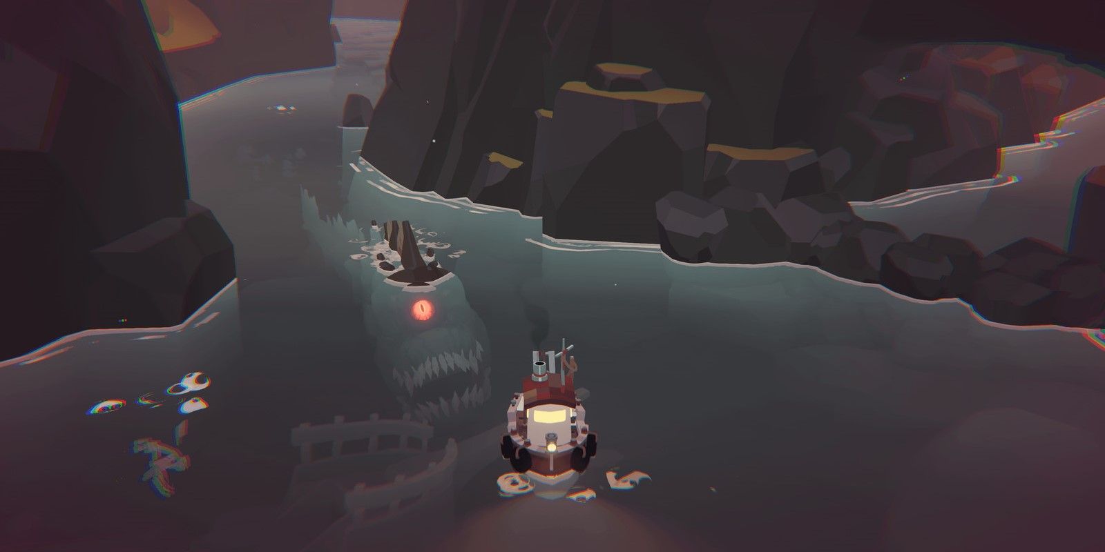 Fish monster chasing the player in Dredge