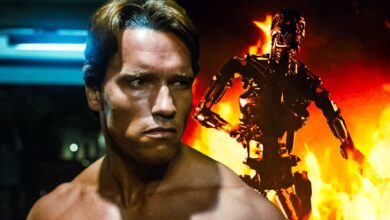 Terminator intact next to one on fire.