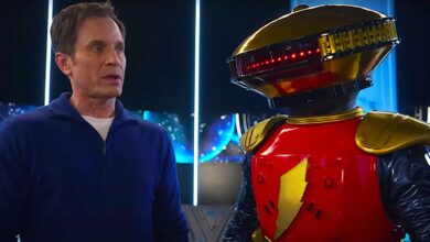 The Blue Ranger Billy Cranston and Alpha 5 in Mighty Morphin Power Rangers Once & Always