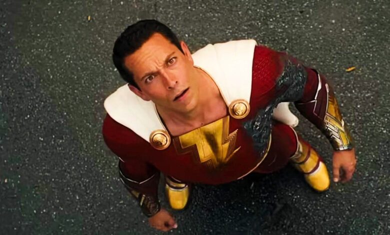 Zachary Levi Looking Up Toward the Sky in Shazam 2
