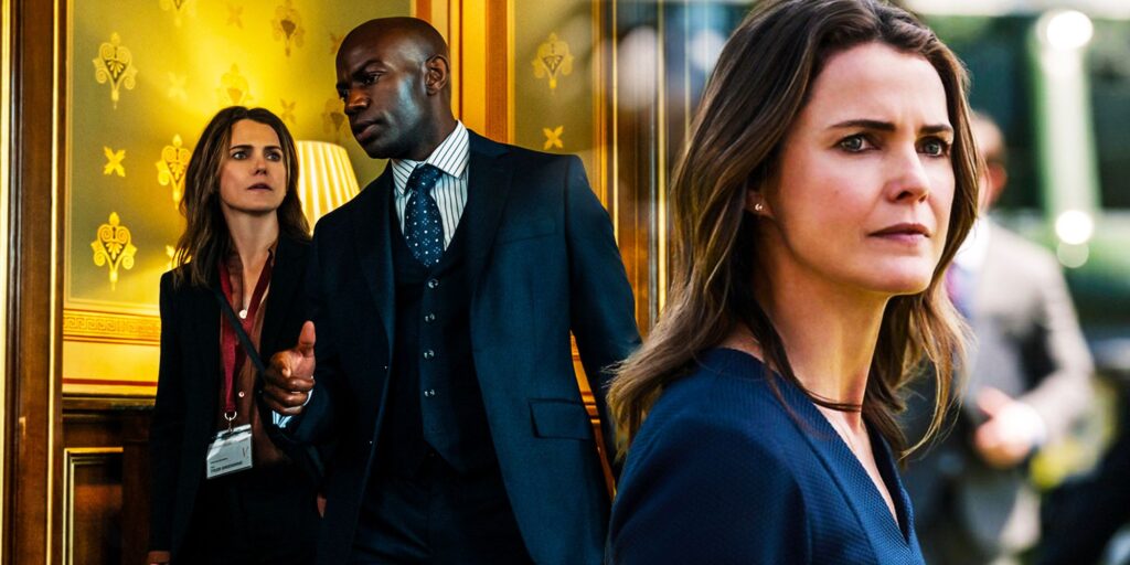 Keri Russell as Ambassador Kate Wyler and David Gyasi as Foreign Secretary Austin Dennison in The Diplomat episode 8