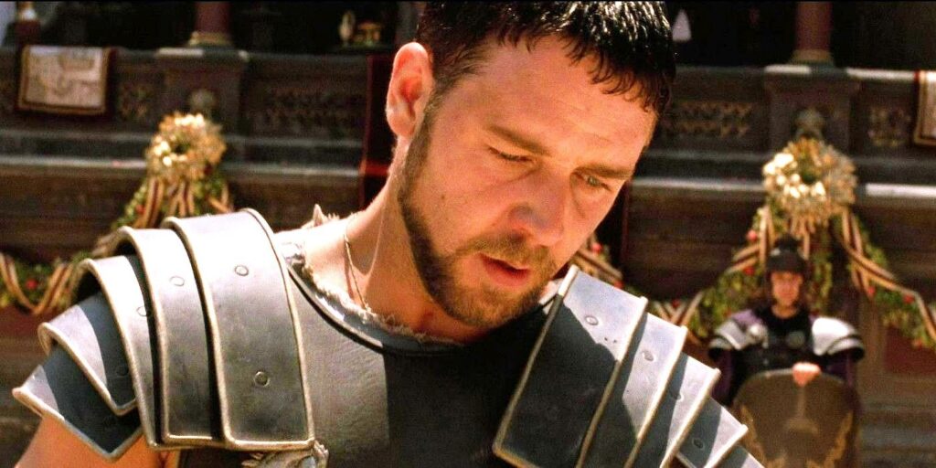 Maximus looking down at the arena in Gladiator