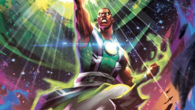 Green Lantern John Stewart Standing Triumphantly In Front of Space Background