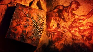 The Book of the Dead and drawing of the Marauder in Evil Dead Rise
