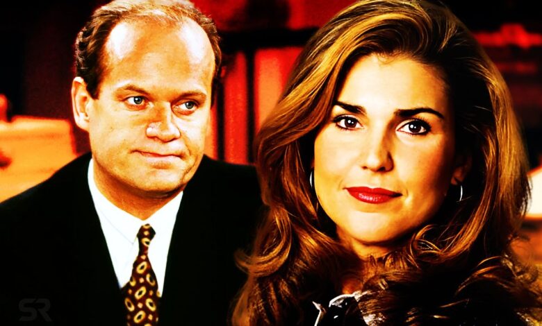 Kelsey Grammer as Frasier Crane next to Peri Gilpin as Roz