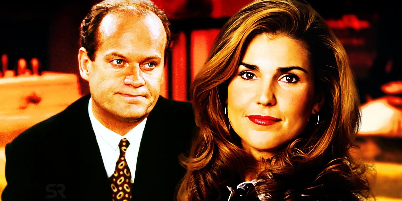 Kelsey Grammer as Frasier Crane next to Peri Gilpin as Roz