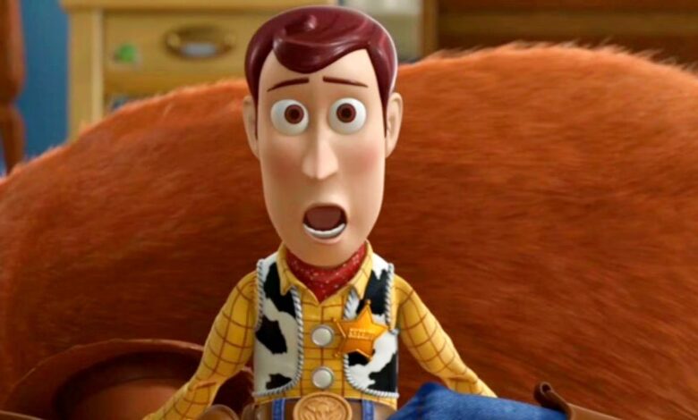 Woody looking surprised in Toy Story.
