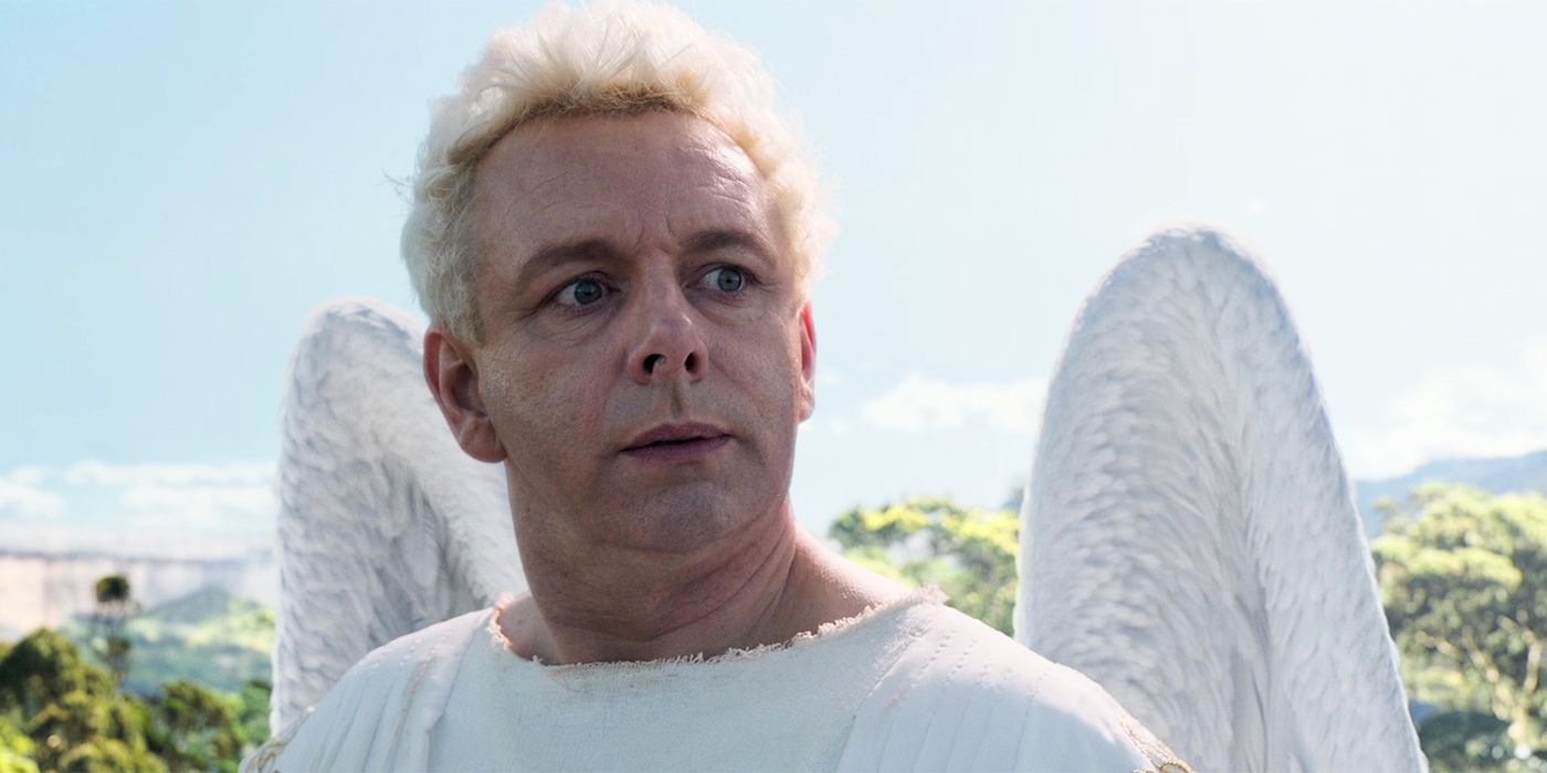Michael Sheen looking surprised in Good Omens season 1
