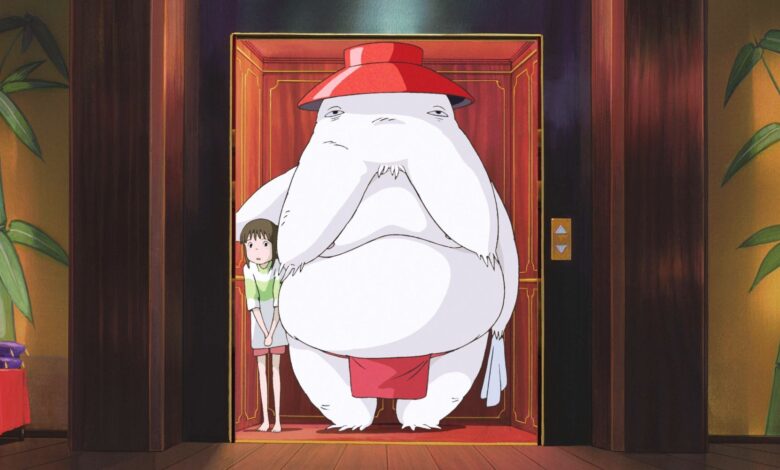 Radish Spirit standing in an elevator with Chihiro.