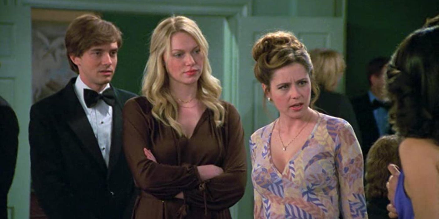 Stacy Wanamaker looks shocked next to Donna and Eric in That '70s Show