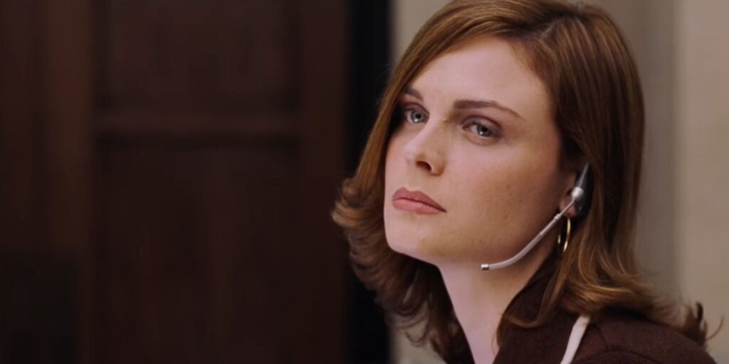 Emily Deschanel as a receptionist in Spider-Man 2