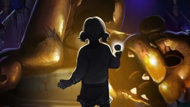 A close up on the little girl looking at the ruins of the pizzaplex from the teaser image for Five Nights at Freddy's: Security Breach Ruin DLC