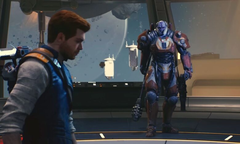 Cal and Rayvis showdown Star Wars Jedi Survivor trailer. Cal stands to the side waiting