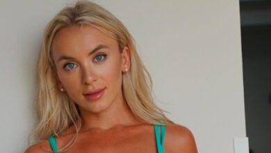Yara Zaya from 90 Day Fiancé yara posing in blue dress tanned
