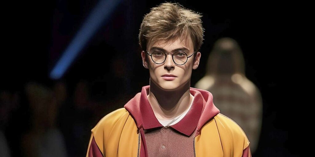 Harry in Gryffindor tracksuit in AI art