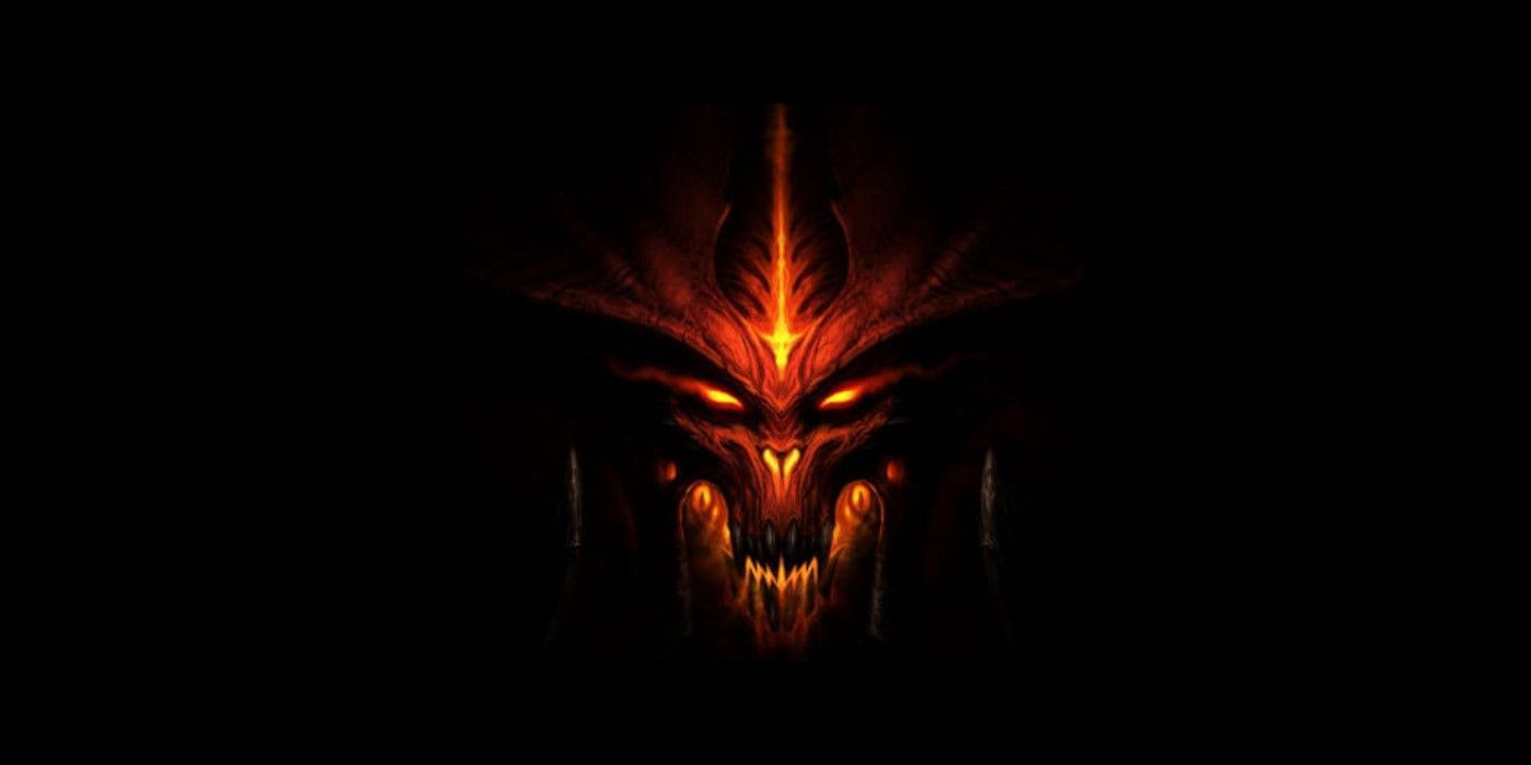 The lit-up flames of the Demon Lord Diablo's face illuminate the never-ending darkness.