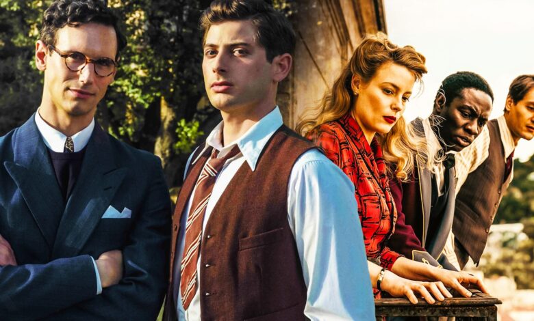 Cory Michael Smith as Varian Fry, Amit Rahav as Thomas Lovegrove, Gillian Jacobs as Mary Jayne Gold, Ralph Amoussou as Paul Kandjo, and Lucas Englander as Albert Hirshman in Transatlantic.