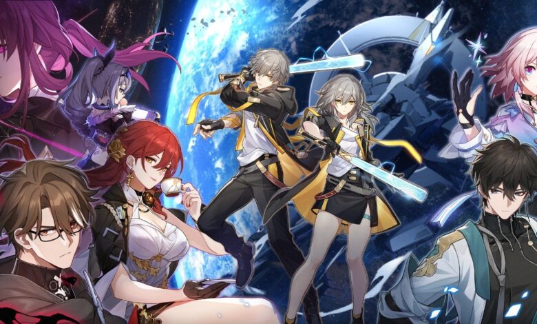 A collection of Honkai: Star Rail characters, including the Trailblazer, March 7th, and Dan Heng