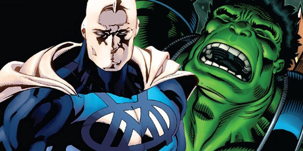 blue marvel knocks out Hulk