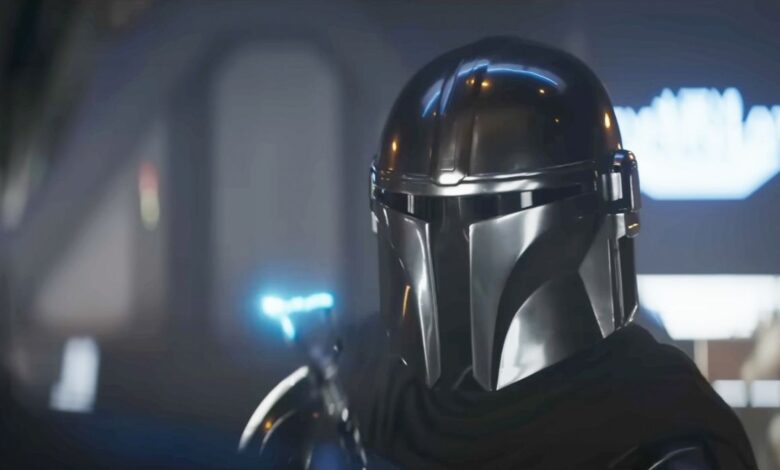 Din Djarin threatening a droid