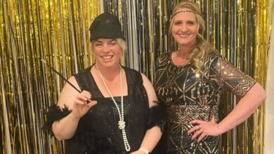 Sister Wives stars Janelle and Christine Brown at Christine's birthday party in flapper costumes