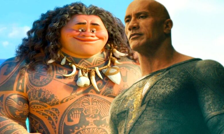Custom image of Maui in Moana and Dwayne Johnson as Black Adam.