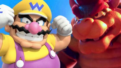 Wario juxtaposed with Bowser from The Super Mario Bros. Movie