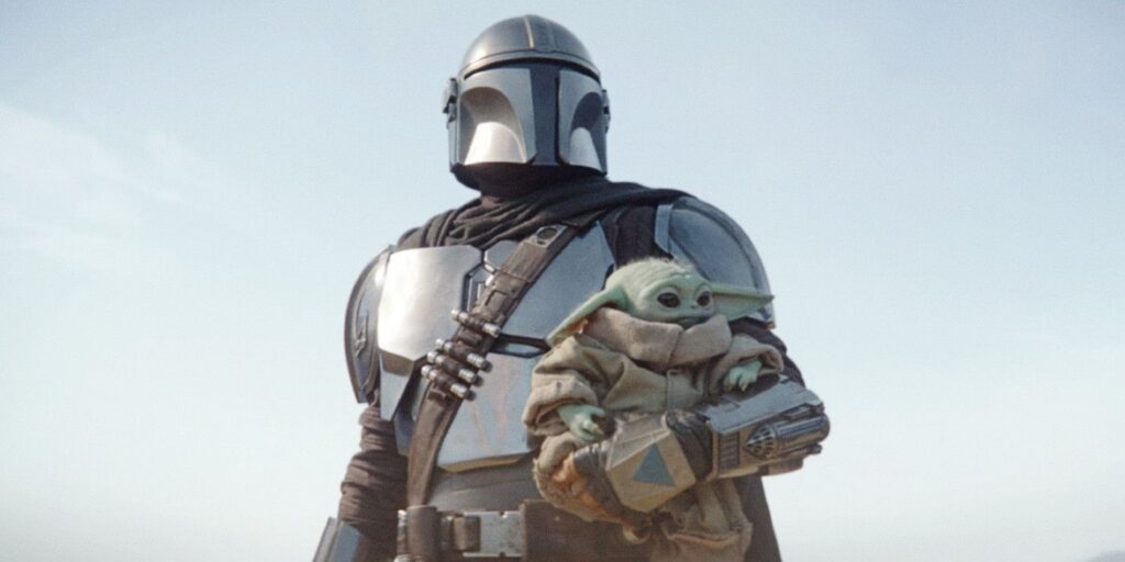 The Mandalorian Mando Holding Grogu