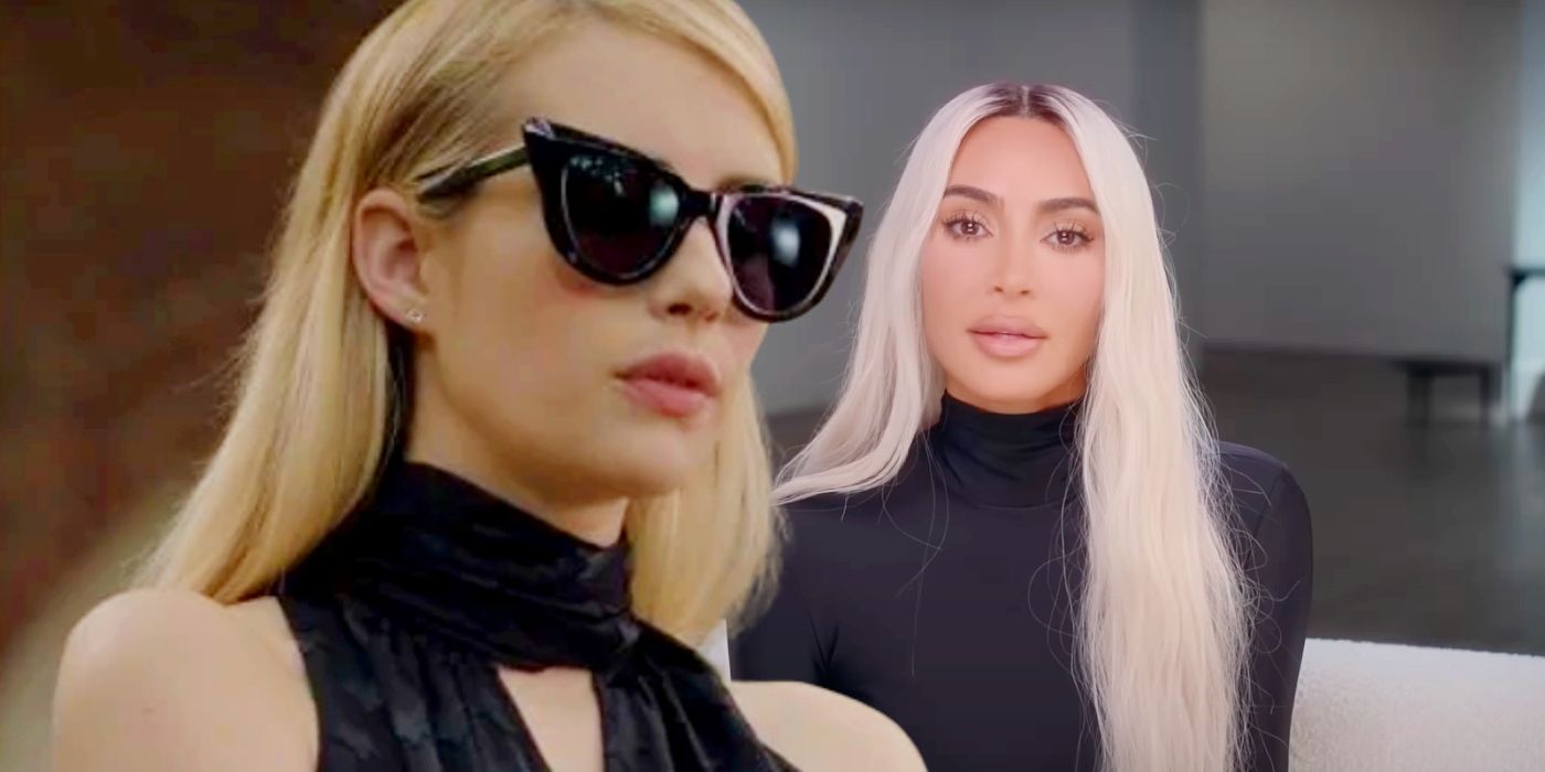 Emma Roberts in American Horror Story juxtaposed with Kim Kardashian.