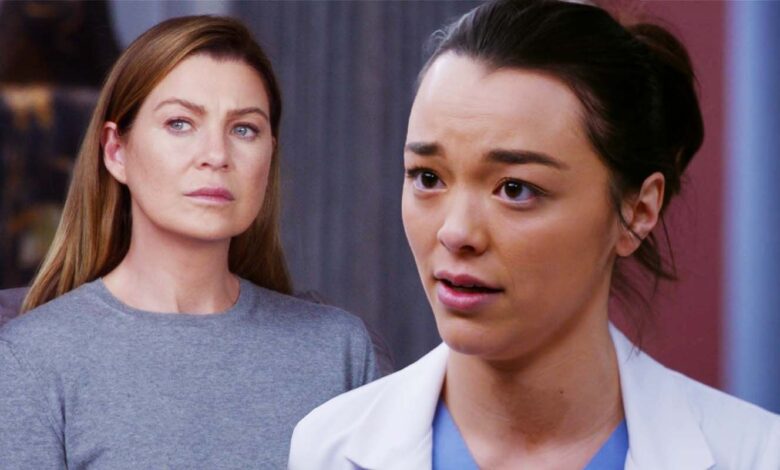 Ellen Pompeo as Meredith Grey in Grey's Anatomy S16 and Midori Francis as Mika Yasuda in Grey's Anatomy S19