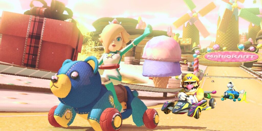 Mario Kart 8 Rosalina, Wario, and Dry Bones racing