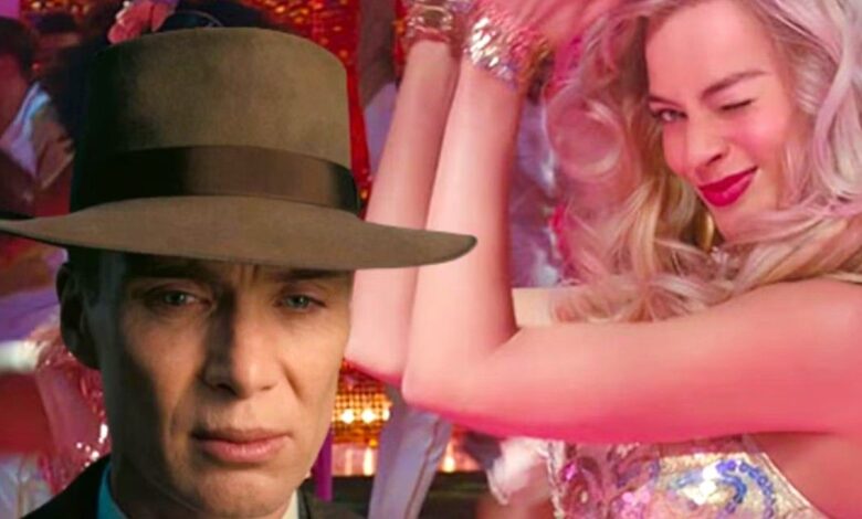 Cillian Murphy as Oppenheimer and Margot Robbie as Barbie in a custom image