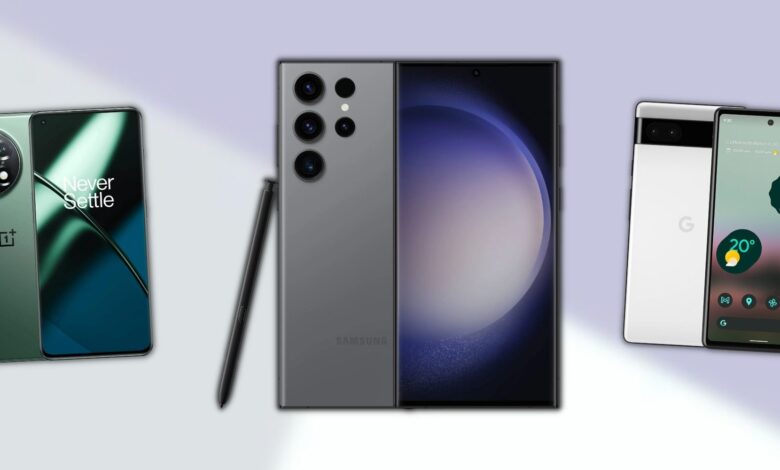 image of the Galaxy S23 Ultra, along with OnePlus 11 and the Google Pixel 6a