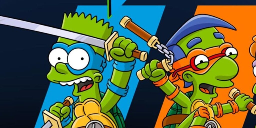 The Simpsons' Bart and Milhouse as Teenage Mutant Ninja Turtles