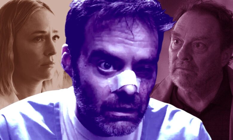 Barry season 4, episode 1 with Barry (Bill Hader), Sally (Sarah Goldberg), and Fuches (Steven Root)