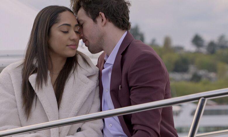 Love is Blind season 4 stars Bliss Poureetezadi and Zack Goytowski on a boat