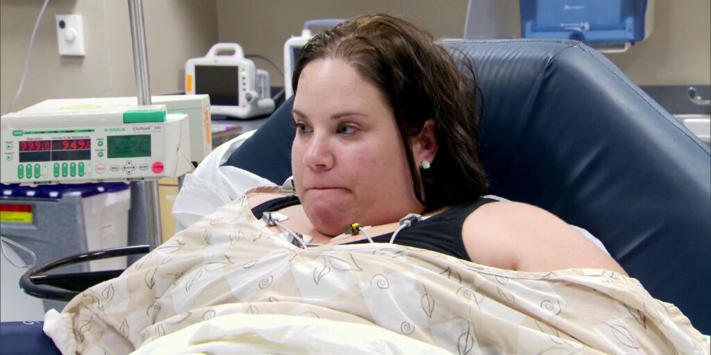 Whitney in the hospital looking nervous on My Big Fat Fabulous Life