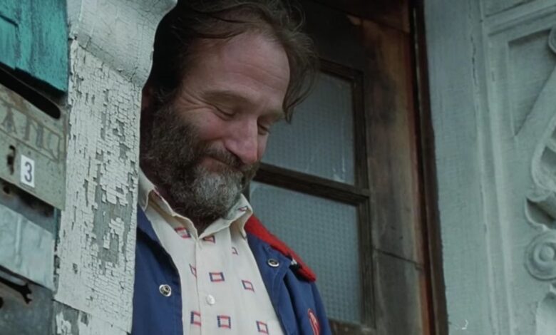 Robin Williams smiling at the end of Good Will Hunting.