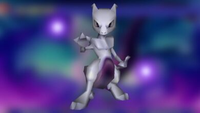 Mewtwo with a blurred background in Pokemon Stadium