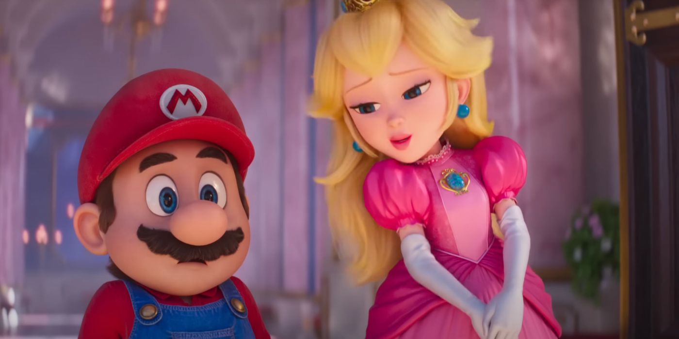 Mario y Princess Peach hablando en The Super Mario Bros. Movie.
