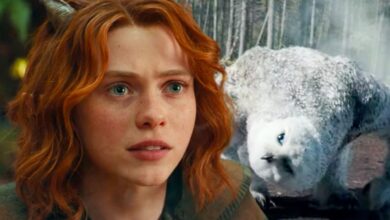 Custom image of Sophia Lillis and an Owlbear in Dungeons & Dragons: Honor Among Thieves.