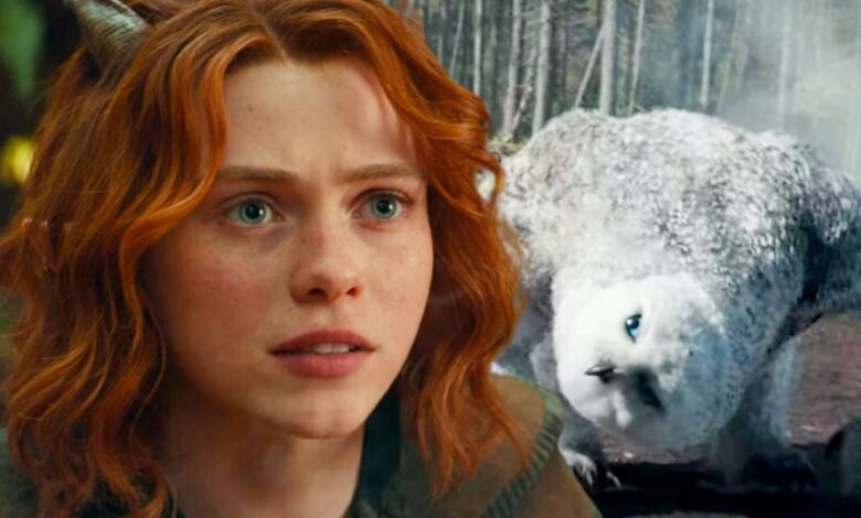 Custom image of Sophia Lillis and an Owlbear in Dungeons & Dragons: Honor Among Thieves.