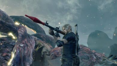 Resident Evil 4 Remake Leon with Rocket Launcher Against Larger Boss through Single Shot Weapon