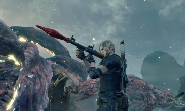 Resident Evil 4 Remake Leon with Rocket Launcher Against Larger Boss through Single Shot Weapon
