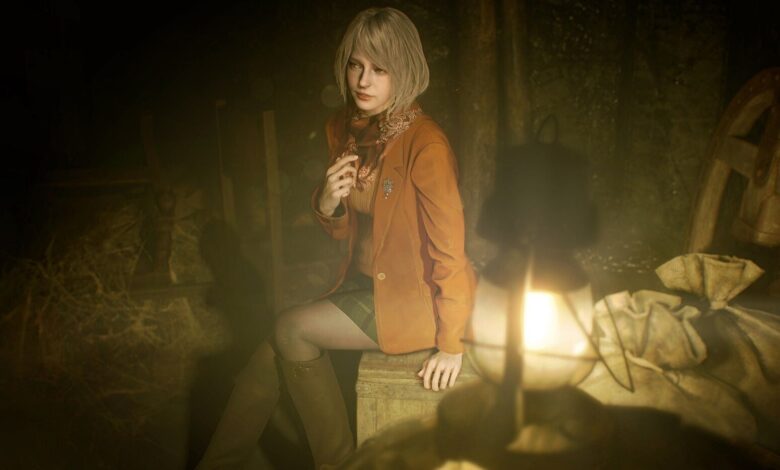 Ashley Graham sitting on a crate in Resident Evil 4 remake