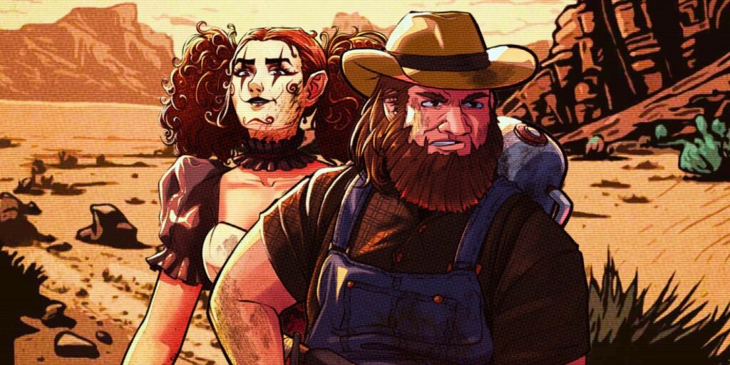 Kaja and Bobby from Outer Terror standing in a desert.