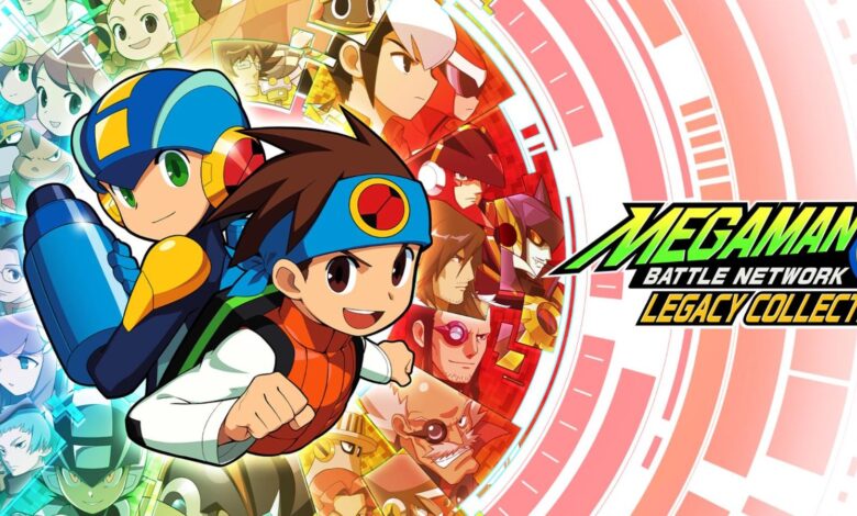 Mega Man Battle Network Legacy Collection Cover Image with Mega Man and Lan to the left and the words