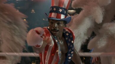 Carl Weathers as Apollo Creed showboating in the ring