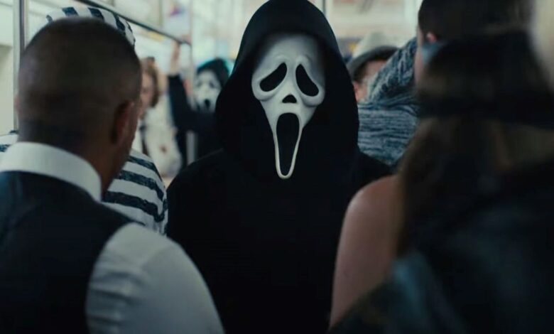 Ghostface on a subway train in Scream VI