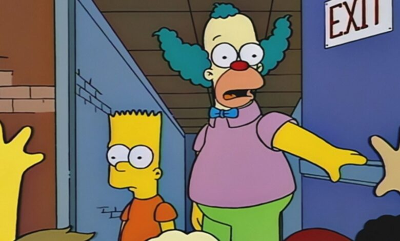 Bart and Krusty in The Simpsons coming out of door in The Simpsons